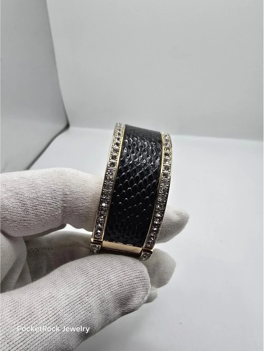 Embassy by Gruen Women’s Quartz Rectangle Analog White Dial Gold Black Bangle